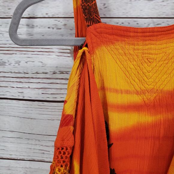 Sweet Lady Women's Yellow Orange Print Fringe Layered Maxi Dress One Size - Picture 7 of 13